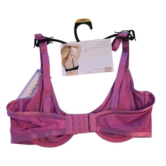 NWT Pink Fuschia Joyspun Full Coverage Sheer Mesh Unlined Underwire Bra 34D - Picture 5 of 6